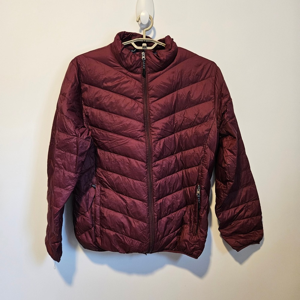 BLUE Saks Fifth Avenue Duck Down Puffer Jacket Womens Large Burgundy Lightweight